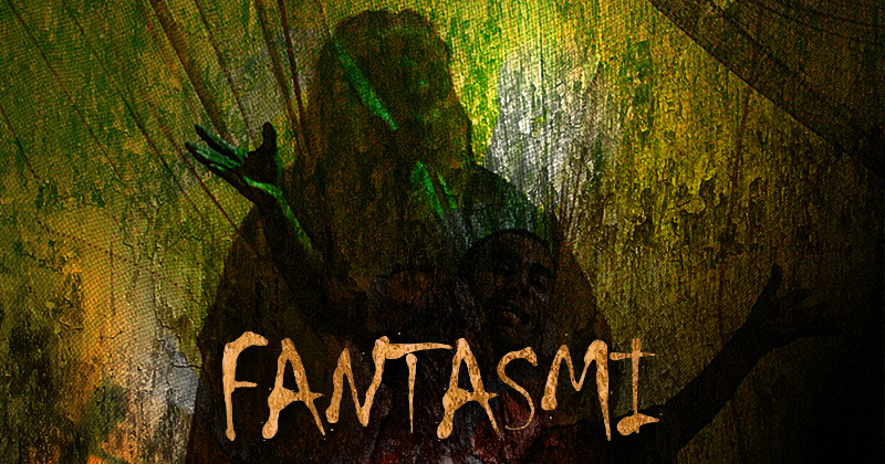 un velo giallo verdognolo, dietro un'ombra mostruosa e un profilo umano, in fronte la scritta come graffiata a unghie: fantasmi