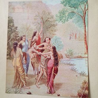 Rishyashringa Lured into Ayodhya by Dancing Girls - Illustrated by Balasaheb Pandit Pant Pratinidhi, 1916