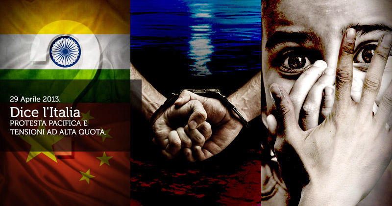 due mani con manette, le bandiere indiana e cinese e una bambina con mani che la soffocano: dice l'Italia 29 aprile 2013